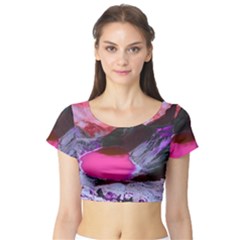 Late Night Feelings Aesthetic Clouds Color Manipulation Landscape Mountain Nature Surrealism Psicode Short Sleeve Crop Top by Cemarart