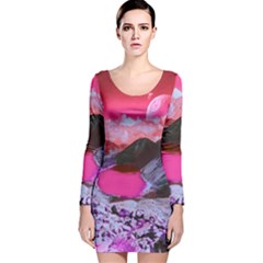 Late Night Feelings Aesthetic Clouds Color Manipulation Landscape Mountain Nature Surrealism Psicode Long Sleeve Velvet Bodycon Dress by Cemarart