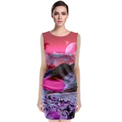 Late Night Feelings Aesthetic Clouds Color Manipulation Landscape Mountain Nature Surrealism Psicode Classic Sleeveless Midi Dress by Cemarart