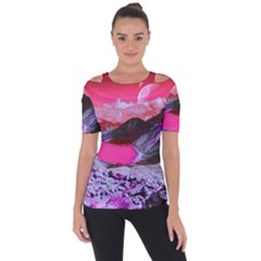 Late Night Feelings Aesthetic Clouds Color Manipulation Landscape Mountain Nature Surrealism Psicode Shoulder Cut Out Short Sleeve Top by Cemarart