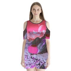 Late Night Feelings Aesthetic Clouds Color Manipulation Landscape Mountain Nature Surrealism Psicode Shoulder Cutout Velvet One Piece by Cemarart