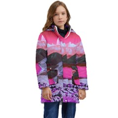 Late Night Feelings Aesthetic Clouds Color Manipulation Landscape Mountain Nature Surrealism Psicode Kids  Hooded Longline Puffer Jacket by Cemarart