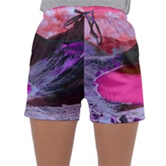 Late Night Feelings Aesthetic Clouds Color Manipulation Landscape Mountain Nature Surrealism Psicode Sleepwear Shorts by Cemarart