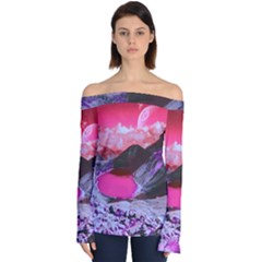 Late Night Feelings Aesthetic Clouds Color Manipulation Landscape Mountain Nature Surrealism Psicode Off Shoulder Long Sleeve Top by Cemarart