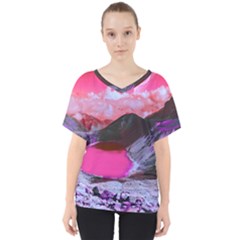 Late Night Feelings Aesthetic Clouds Color Manipulation Landscape Mountain Nature Surrealism Psicode V-neck Dolman Drape Top by Cemarart