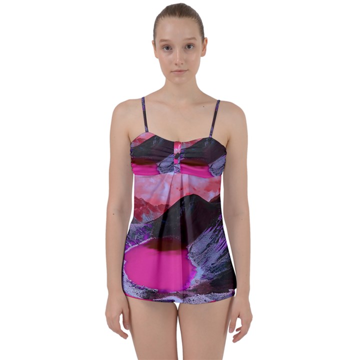 Late Night Feelings Aesthetic Clouds Color Manipulation Landscape Mountain Nature Surrealism Psicode Babydoll Tankini Set