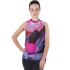 Late Night Feelings Aesthetic Clouds Color Manipulation Landscape Mountain Nature Surrealism Psicode Mock Neck Chiffon Sleeveless Top by Cemarart