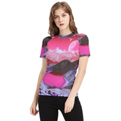 Late Night Feelings Aesthetic Clouds Color Manipulation Landscape Mountain Nature Surrealism Psicode Women s Short Sleeve Rash Guard by Cemarart