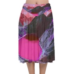 Late Night Feelings Aesthetic Clouds Color Manipulation Landscape Mountain Nature Surrealism Psicode Velvet Flared Midi Skirt by Cemarart