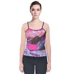 Late Night Feelings Aesthetic Clouds Color Manipulation Landscape Mountain Nature Surrealism Psicode Velvet Spaghetti Strap Top by Cemarart