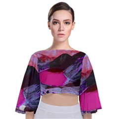 Late Night Feelings Aesthetic Clouds Color Manipulation Landscape Mountain Nature Surrealism Psicode Tie Back Butterfly Sleeve Chiffon Top by Cemarart