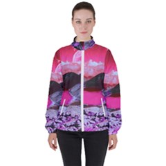 Late Night Feelings Aesthetic Clouds Color Manipulation Landscape Mountain Nature Surrealism Psicode Women s High Neck Windbreaker by Cemarart