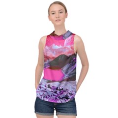 Late Night Feelings Aesthetic Clouds Color Manipulation Landscape Mountain Nature Surrealism Psicode High Neck Satin Top by Cemarart