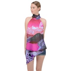 Late Night Feelings Aesthetic Clouds Color Manipulation Landscape Mountain Nature Surrealism Psicode Halter Asymmetric Satin Top by Cemarart