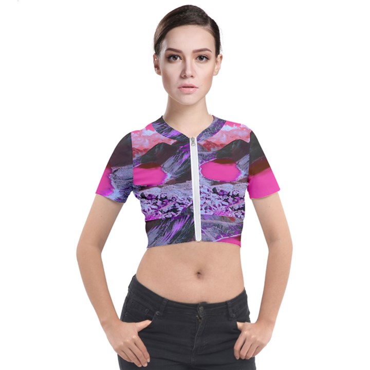 Late Night Feelings Aesthetic Clouds Color Manipulation Landscape Mountain Nature Surrealism Psicode Short Sleeve Cropped Jacket