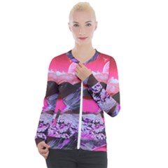 Late Night Feelings Aesthetic Clouds Color Manipulation Landscape Mountain Nature Surrealism Psicode Casual Zip Up Jacket by Cemarart