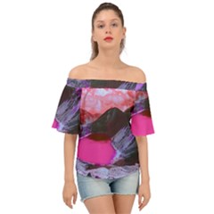 Late Night Feelings Aesthetic Clouds Color Manipulation Landscape Mountain Nature Surrealism Psicode Off Shoulder Short Sleeve Top by Cemarart