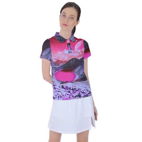 Late Night Feelings Aesthetic Clouds Color Manipulation Landscape Mountain Nature Surrealism Psicode Women s Polo T-shirt by Cemarart