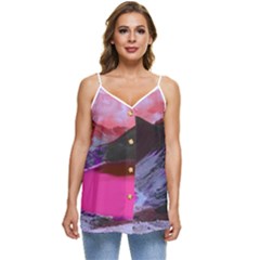 Late Night Feelings Aesthetic Clouds Color Manipulation Landscape Mountain Nature Surrealism Psicode Casual Spaghetti Strap Chiffon Top by Cemarart