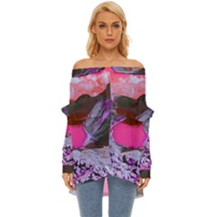 Late Night Feelings Aesthetic Clouds Color Manipulation Landscape Mountain Nature Surrealism Psicode Off Shoulder Chiffon Pocket Shirt by Cemarart