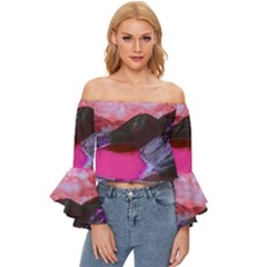 Late Night Feelings Aesthetic Clouds Color Manipulation Landscape Mountain Nature Surrealism Psicode Off Shoulder Flutter Bell Sleeve Top by Cemarart