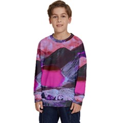 Late Night Feelings Aesthetic Clouds Color Manipulation Landscape Mountain Nature Surrealism Psicode Kids  Crewneck Sweatshirt by Cemarart