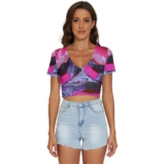 Late Night Feelings Aesthetic Clouds Color Manipulation Landscape Mountain Nature Surrealism Psicode V-neck Crop Top by Cemarart