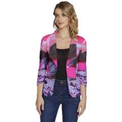 Late Night Feelings Aesthetic Clouds Color Manipulation Landscape Mountain Nature Surrealism Psicode Women s One-button 3/4 Sleeve Short Jacket by Cemarart