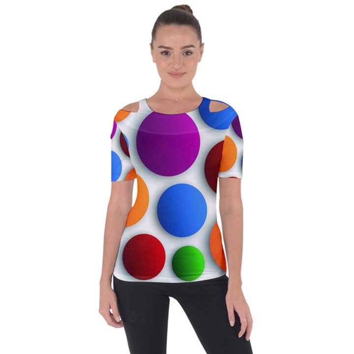 Abstract Dots Colorful Shoulder Cut Out Short Sleeve Top