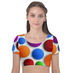 Abstract Dots Colorful Velvet Short Sleeve Crop Top  by nateshop