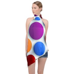 Abstract Dots Colorful Halter Asymmetric Satin Top