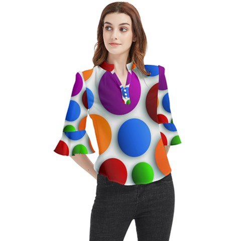 Abstract Dots Colorful Loose Horn Sleeve Chiffon Blouse by nateshop