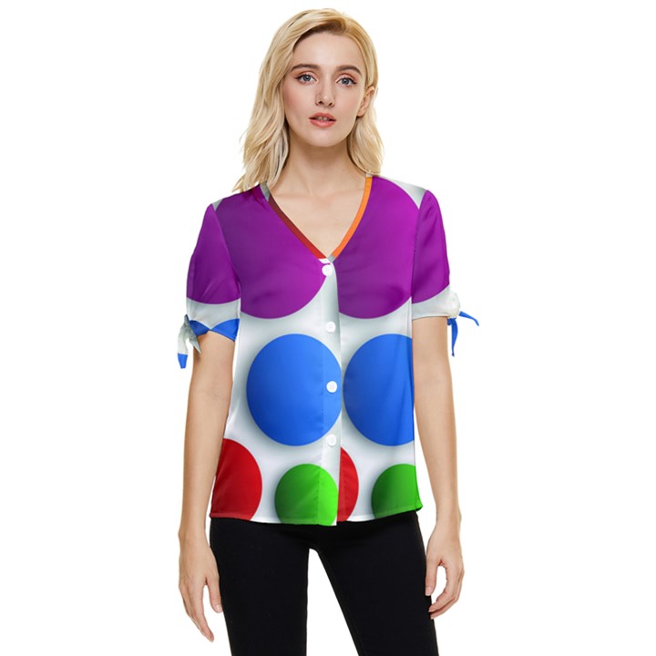 Abstract Dots Colorful Bow Sleeve Button Up Top