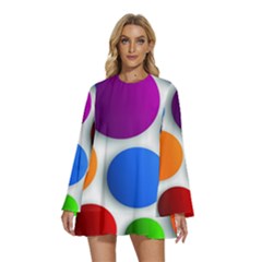 Abstract Dots Colorful Round Neck Long Sleeve Bohemian Style Chiffon Mini Dress by nateshop