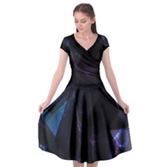 Abstract, Black, Purple, Cap Sleeve Wrap Front Dress by nateshop