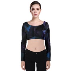 Abstract, Black, Purple, Velvet Long Sleeve Crop Top by nateshop