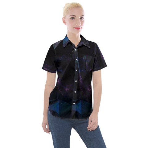 Abstract, Black, Purple, Women s Short Sleeve Pocket Shirt by nateshop