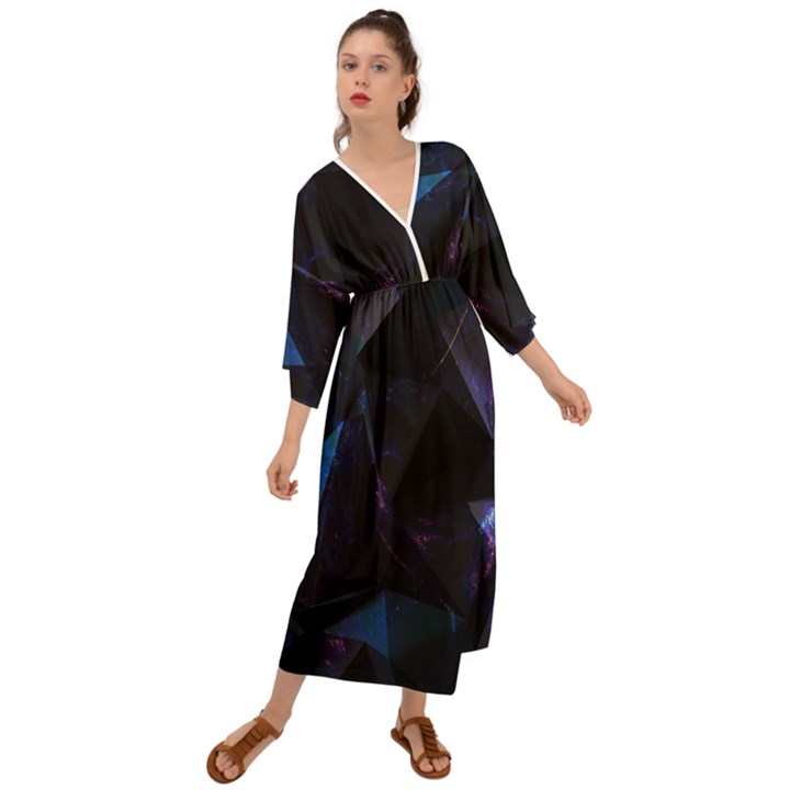 Abstract, Black, Purple, Grecian Style  Maxi Dress