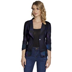 Abstract, Black, Purple, Women s One-button 3/4 Sleeve Short Jacket by nateshop