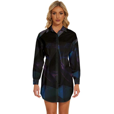 Abstract, Black, Purple, Womens Long Sleeve Shirt Dress by nateshop