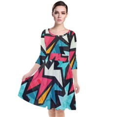 Abstract, Colorful, Colors Quarter Sleeve Waist Band Dress by nateshop