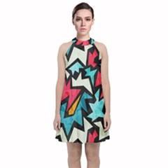 Abstract, Colorful, Colors Velvet Halter Neckline Dress  by nateshop