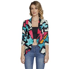 Abstract, Colorful, Colors Women s 3/4 Sleeve Ruffle Edge Open Front Jacket