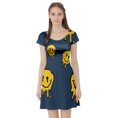 Aesthetic, Blue, Mr, Patterns, Yellow, Tumblr, Hello, Dark Short Sleeve Skater Dress