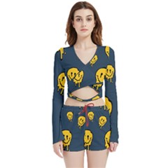 Aesthetic, Blue, Mr, Patterns, Yellow, Tumblr, Hello, Dark Velvet Wrap Crop Top And Shorts Set by nateshop