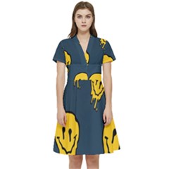 Aesthetic, Blue, Mr, Patterns, Yellow, Tumblr, Hello, Dark Short Sleeve Waist Detail Dress by nateshop