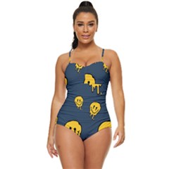 Aesthetic, Blue, Mr, Patterns, Yellow, Tumblr, Hello, Dark Retro Full Coverage Swimsuit by nateshop