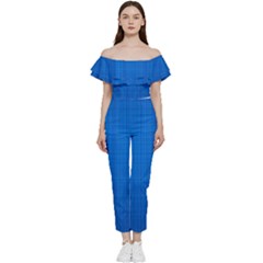 Blue Abstract, Background Pattern, Texture Bardot Ruffle Jumpsuit