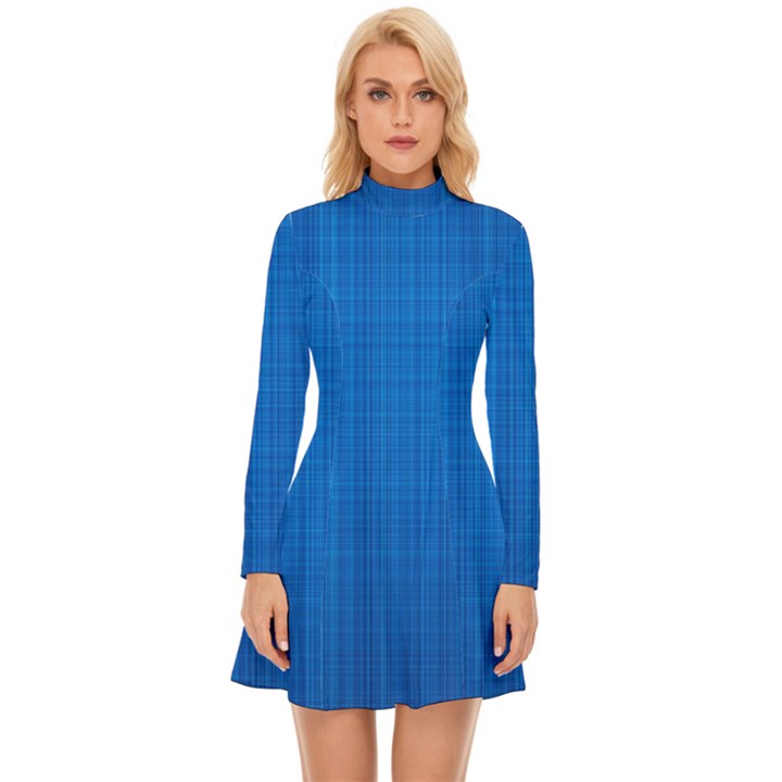 Blue Abstract, Background Pattern, Texture Long Sleeve Velour Longline Dress