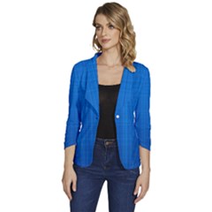 Blue Abstract, Background Pattern, Texture Women s One-button 3/4 Sleeve Short Jacket